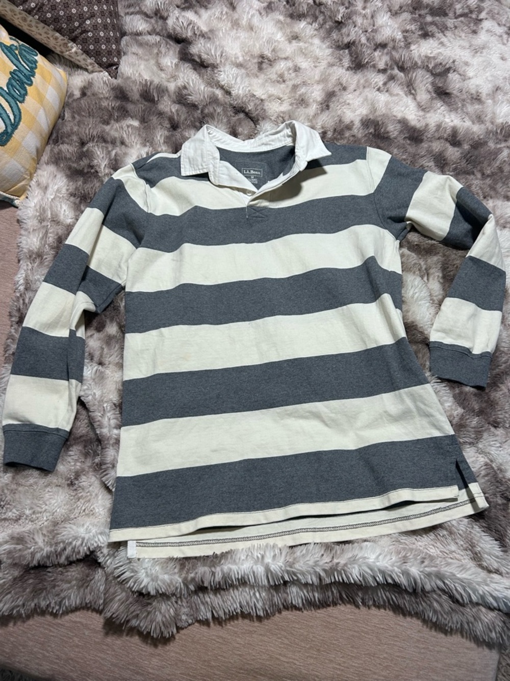 L.L. Bean Cream and Navy Striped Cotton Shirt